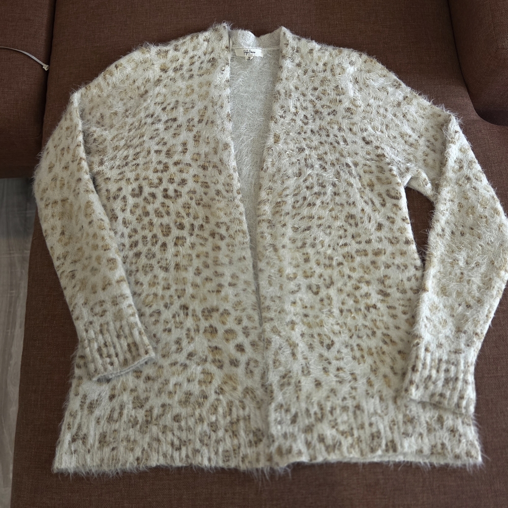 Women's Leopard Animal Print Soft Duster Cardigan Open Front Sweater MED